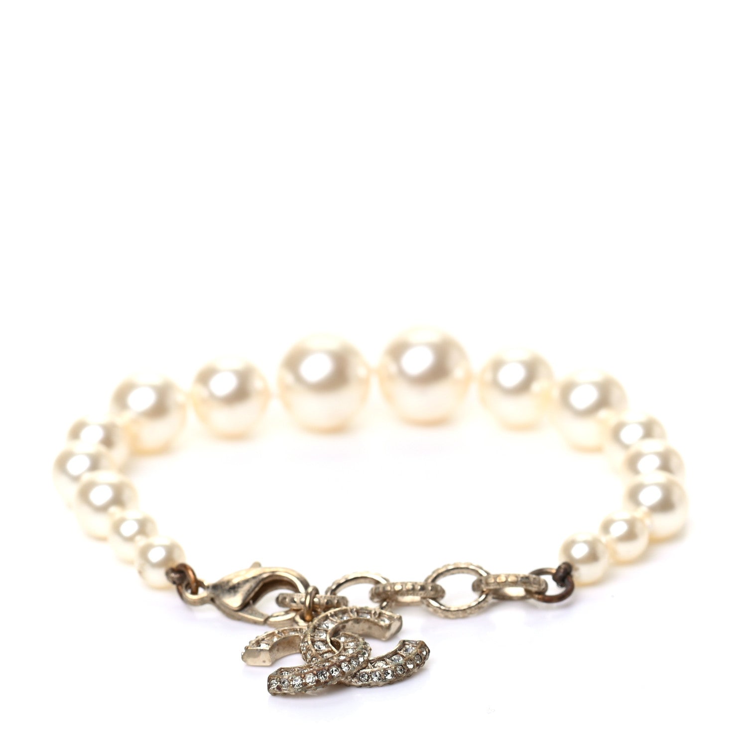 Chanel Graduated Pearl Crystal CC Bracelet Gold 1 of 4