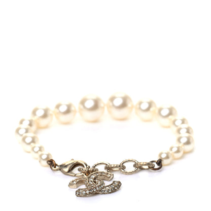 Chanel Graduated Pearl Crystal CC Bracelet Gold 1 of 4