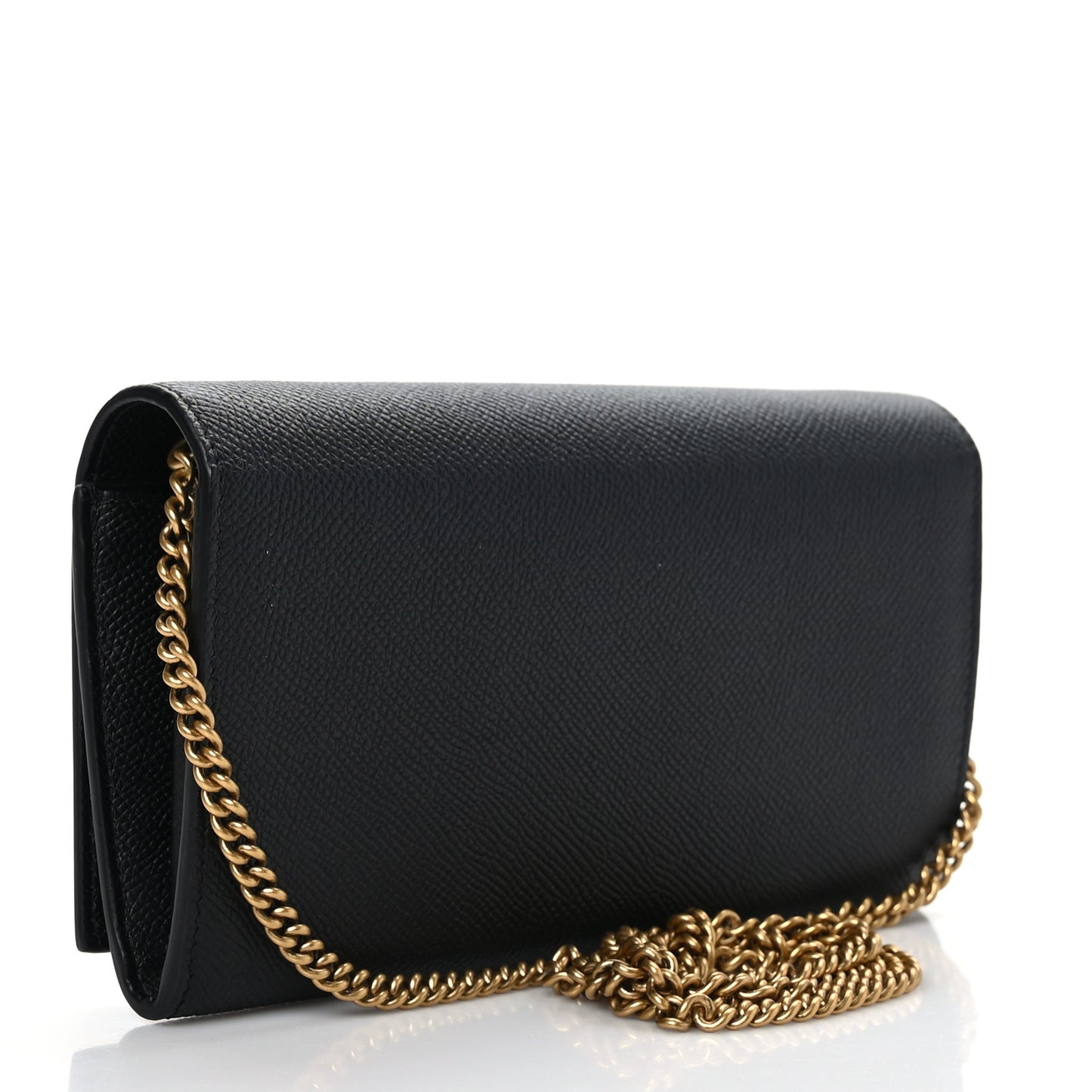 Signature Grained Calfskin Logo Ville Continental Wallet on Chain Black