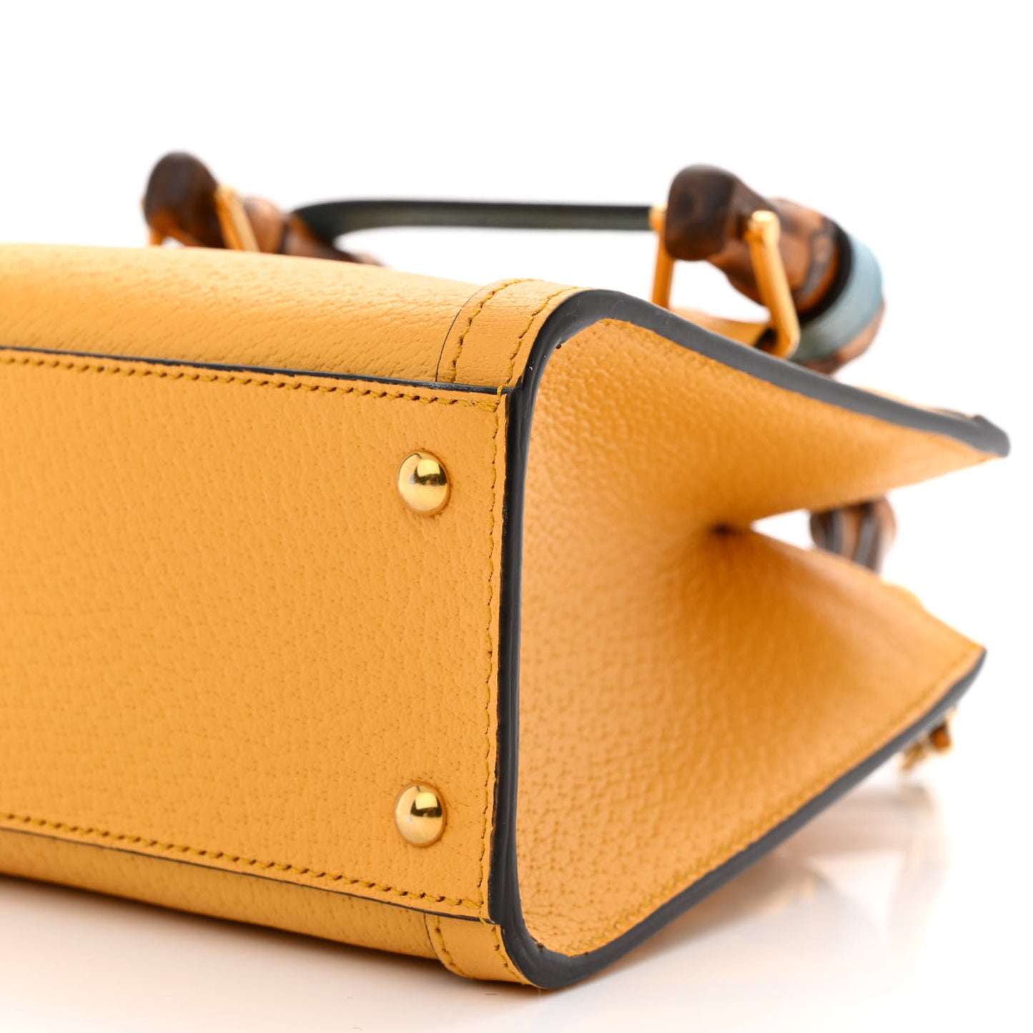 Textured Dollar Calfskin Web Mini Diana Tote Bag Yellow Dusty Azure