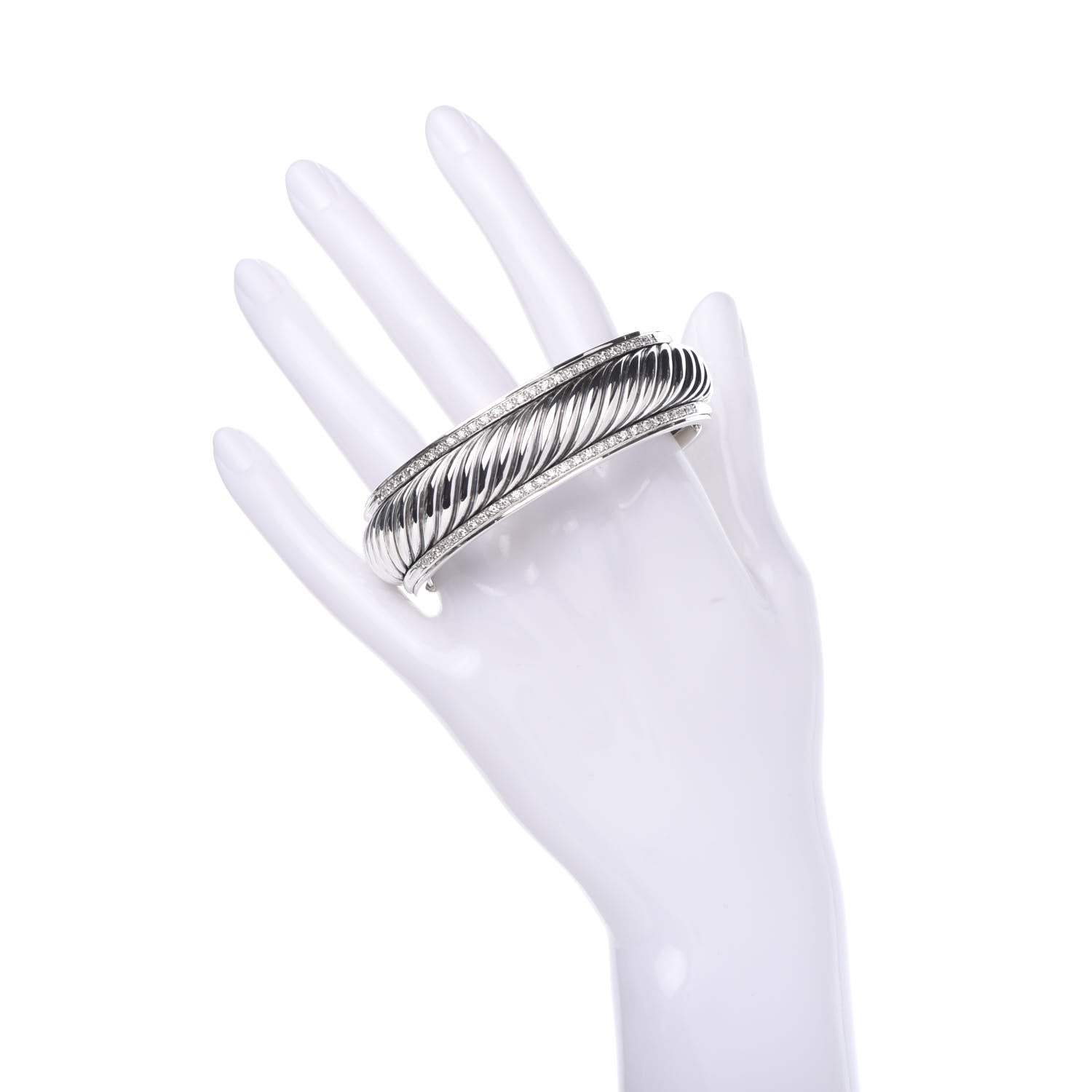 David Yurman Sterling Silver Diamond 20mm Sculpted Cable Cuff Bracelet 2 of 4