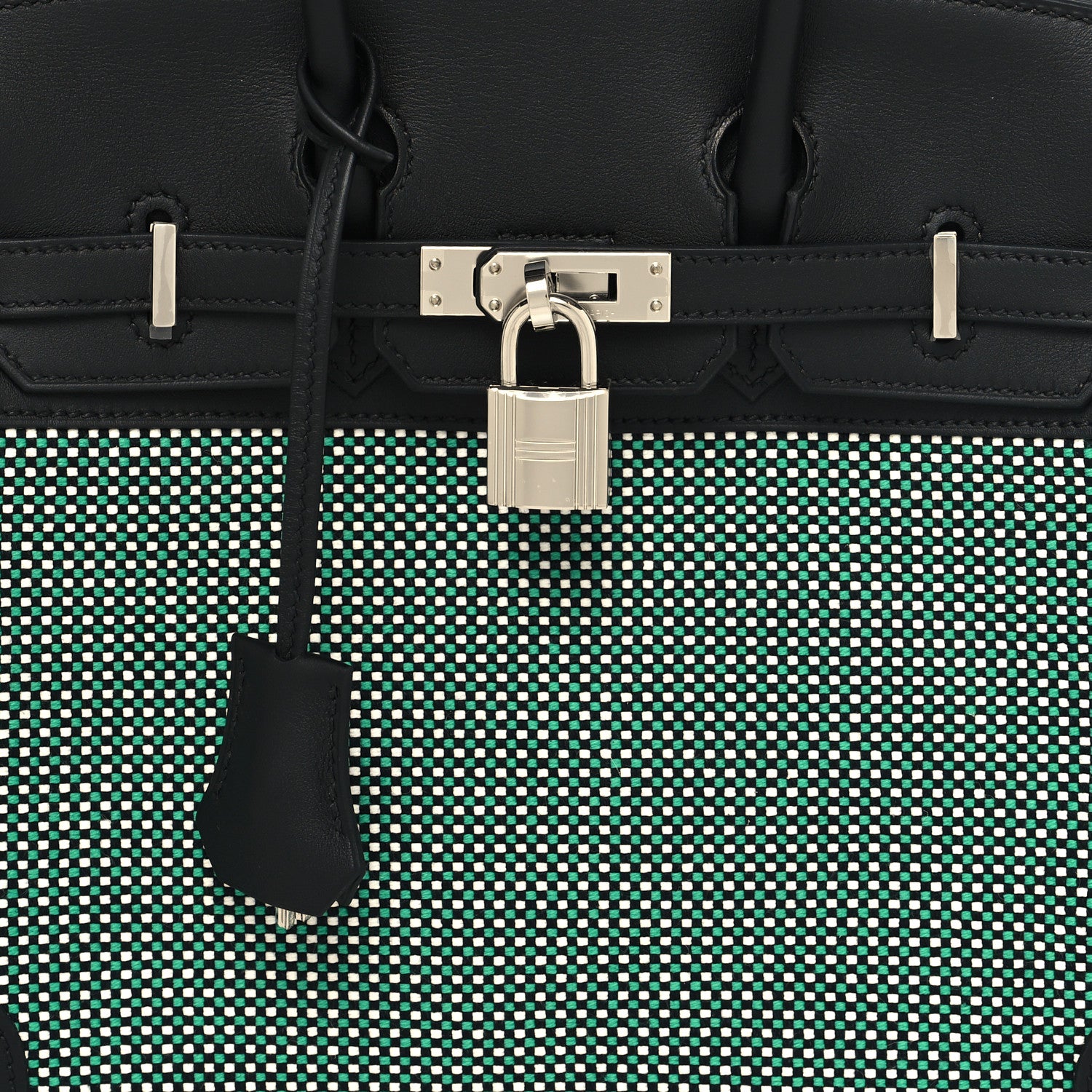 Hermes Toile Quadrille Swift Birkin 25 Black Menthe 8 of 13