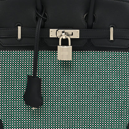 Hermes Toile Quadrille Swift Birkin 25 Black Menthe 8 of 13