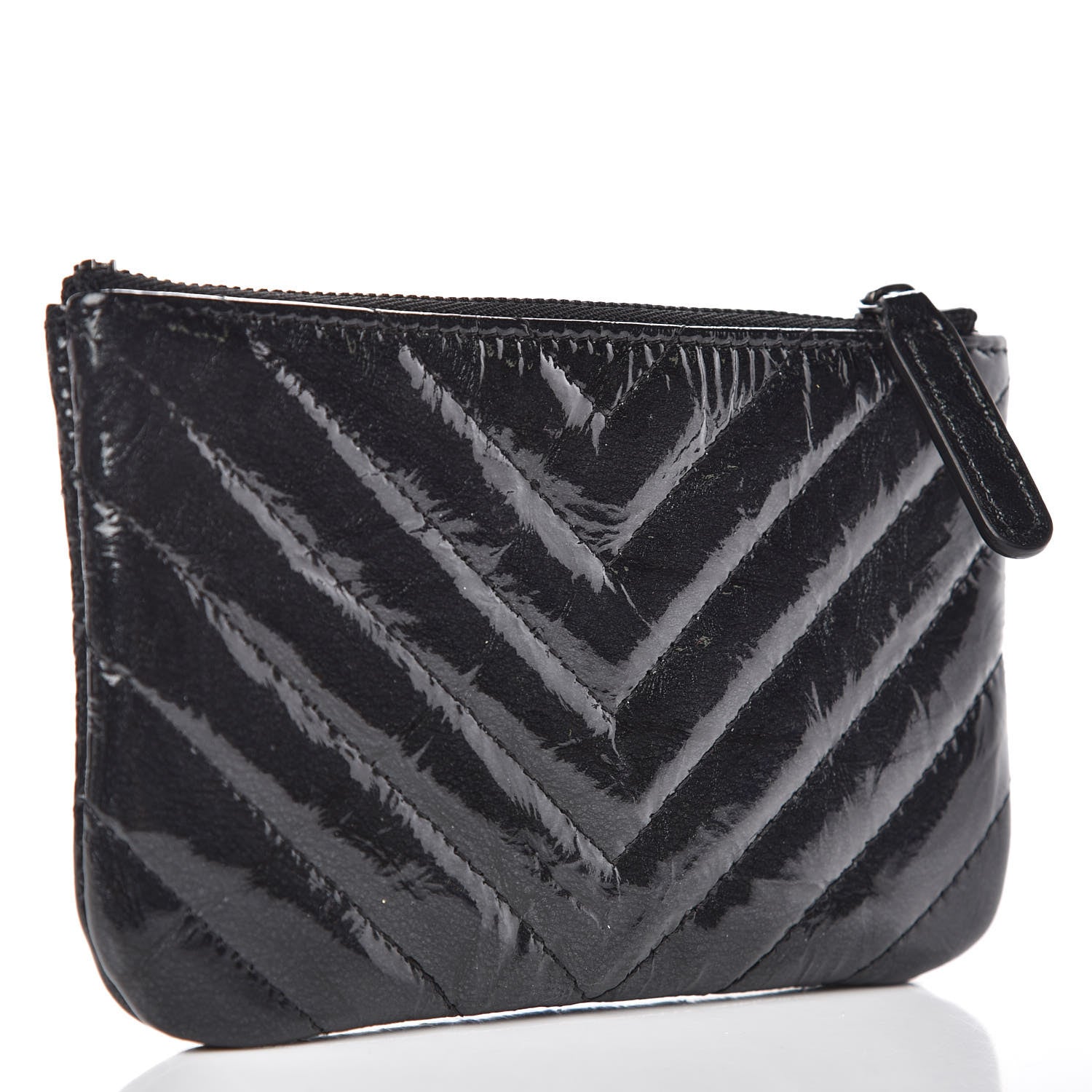 Chanel Patent Metallic Crumpled Calfskin Chevron Quilted Cosmetic Case So Black 3 of 10
