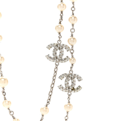 Chanel Pearl Baguette Crystal CC Long Necklace Silver 4 of 6