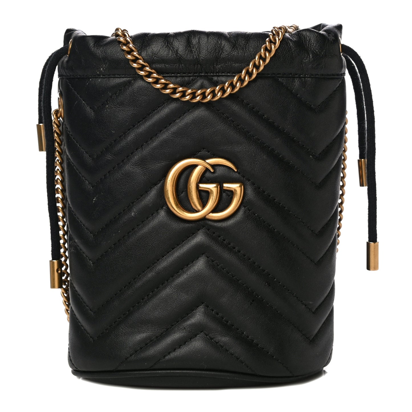 Calfskin Matelasse Mini GG Marmont 2.0 Bucket Bag Black