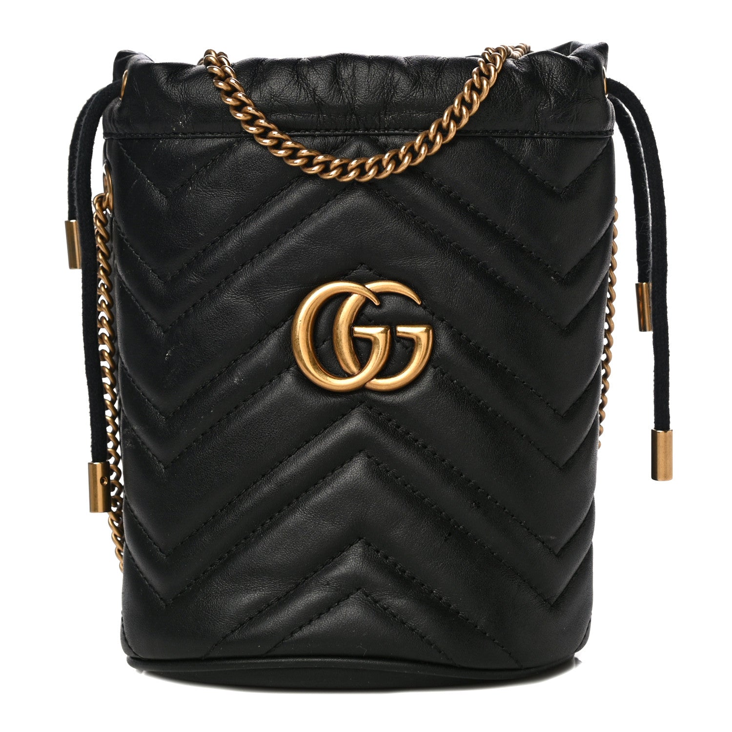 Gucci Calfskin Matelasse Mini GG Marmont 2.0 Bucket Bag Black 1 of 17