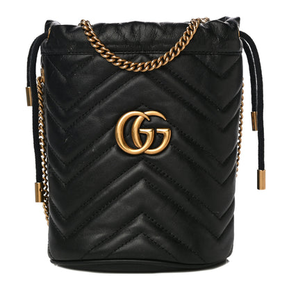 Gucci Calfskin Matelasse Mini GG Marmont 2.0 Bucket Bag Black 1 of 17