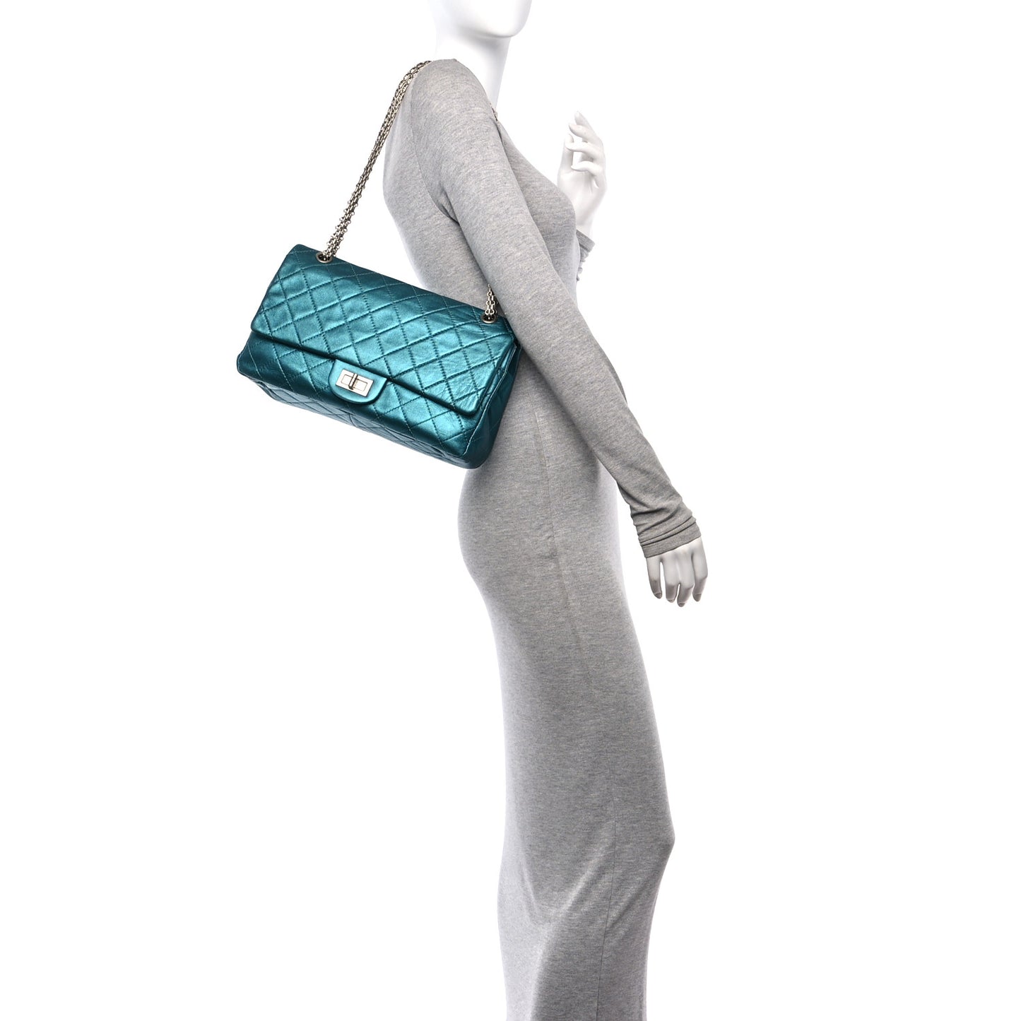 Metallic Calfskin Quilted 2.55 Reissue Flap 227 Turquoise