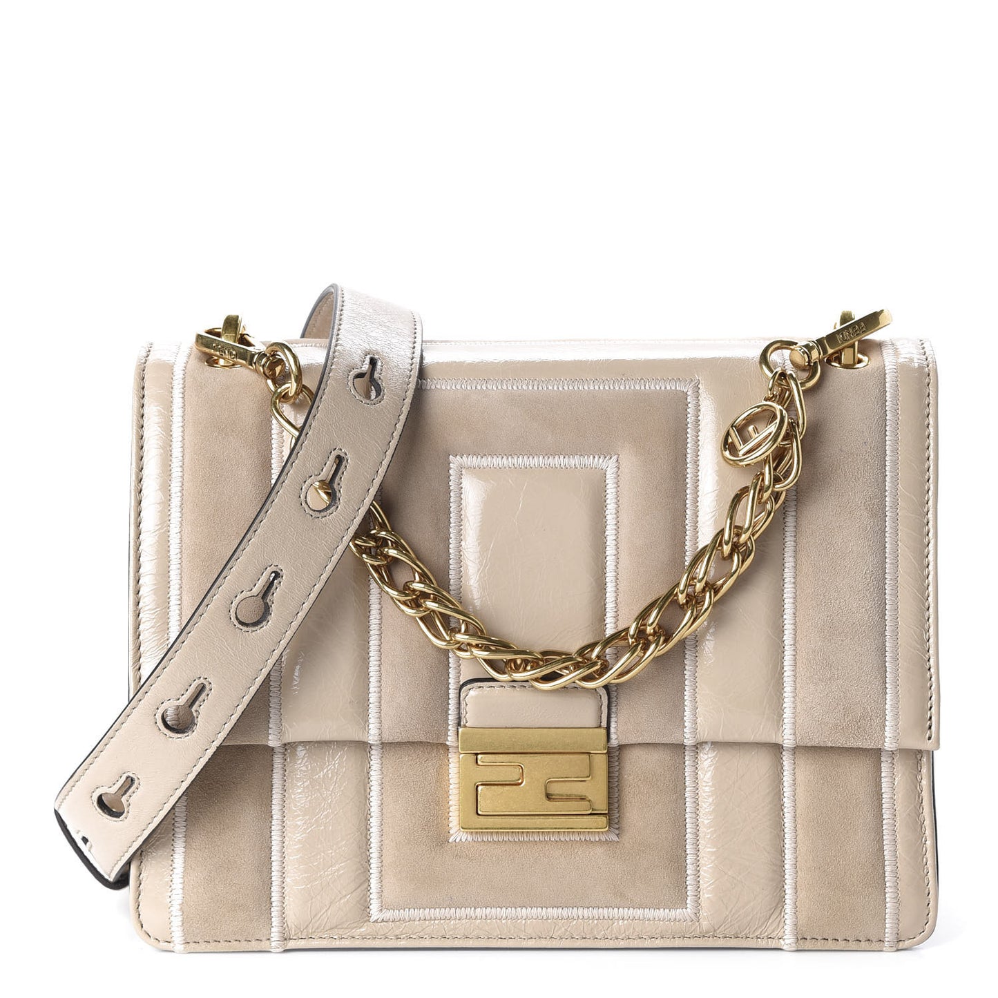 Agnello Old Shine Chamois F is Fendi Embossed Kan U Shoulder Bag Amido Nude