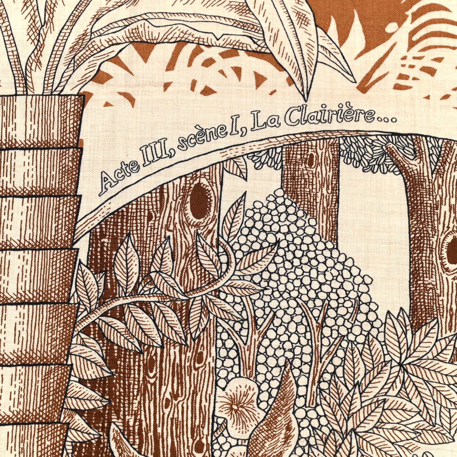 Hermes Cashmere Silk Acte III Scene I La Clairiere Shawl 140 Naturel Marron Noisette 4 of 6