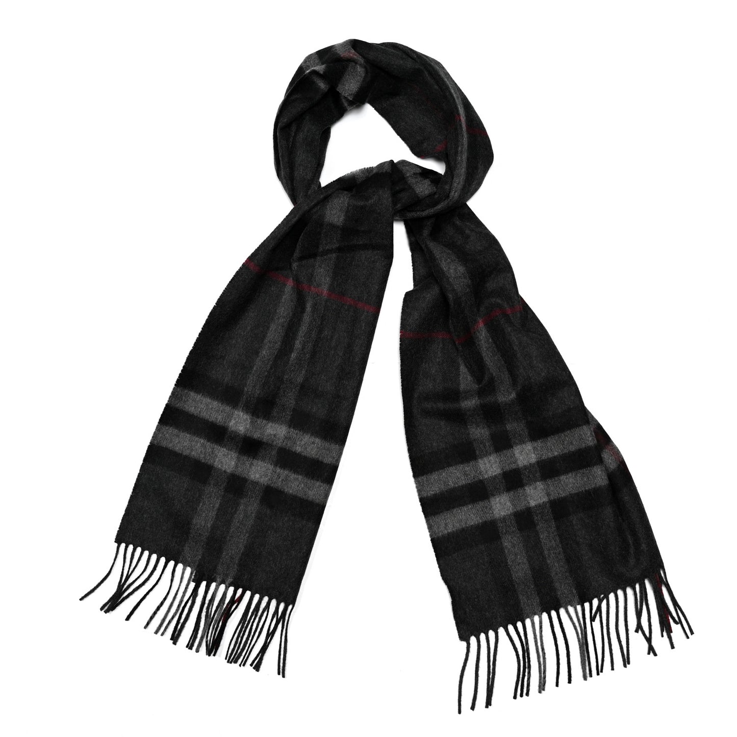 Cashmere Classic Check Fringe Scarf Charcoal