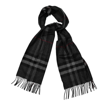 Burberry Cashmere Classic Check Fringe Scarf Charcoal 1 of 5
