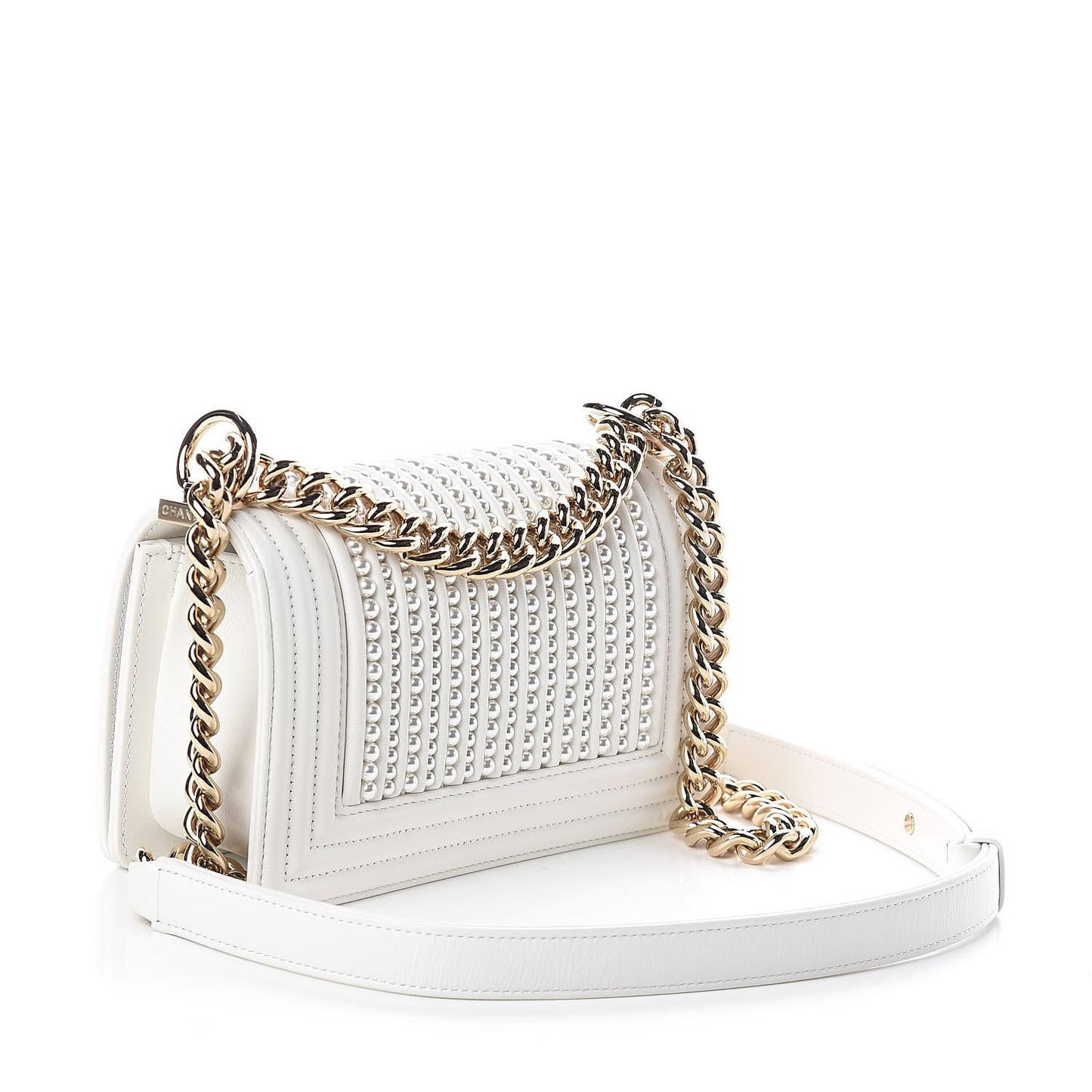 Calfskin Pearl Small Boy Flap White