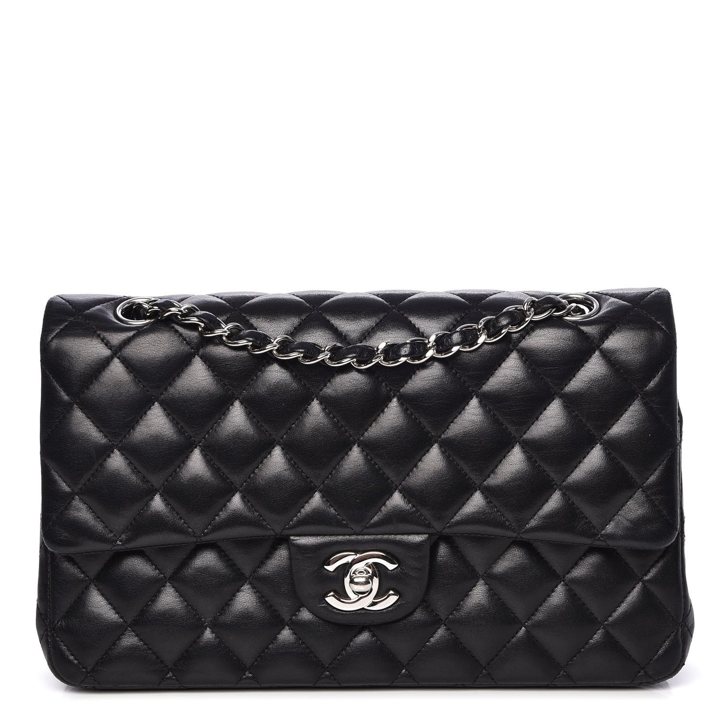 Lambskin Quilted Medium Double Flap Black
