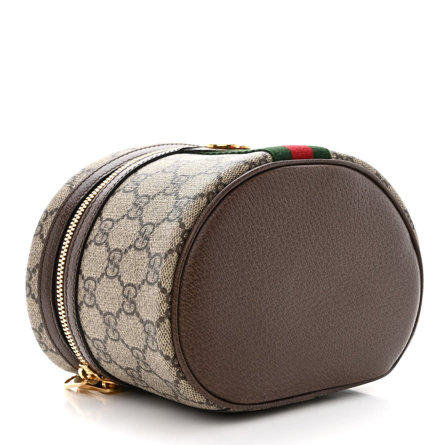 GG Supreme Monogram Textured Calfskin Web Ophidia Vanity Cosmetic Case Beige Ebony New Acero