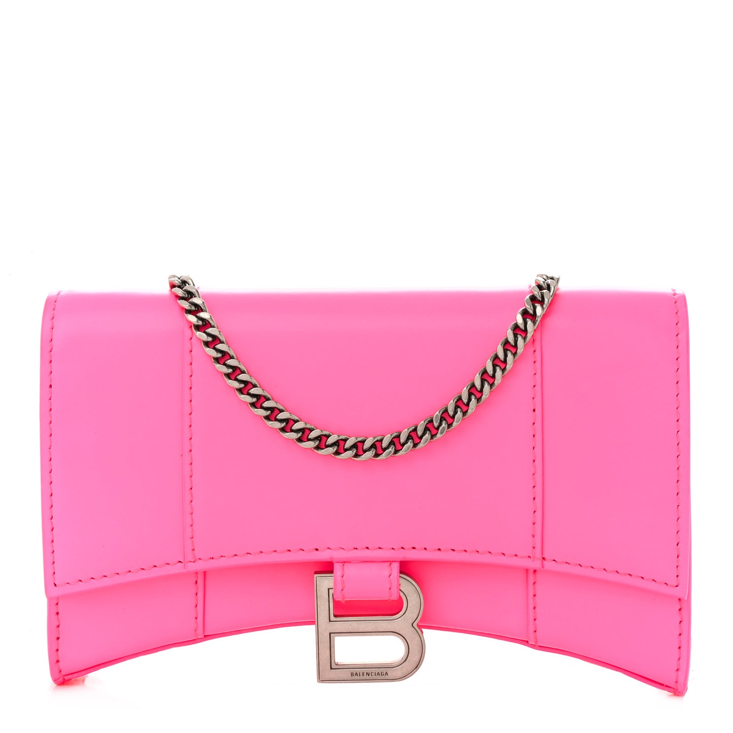 Shiny Box Calfskin XS Hourglass Wallet On Chain Fluo Pink