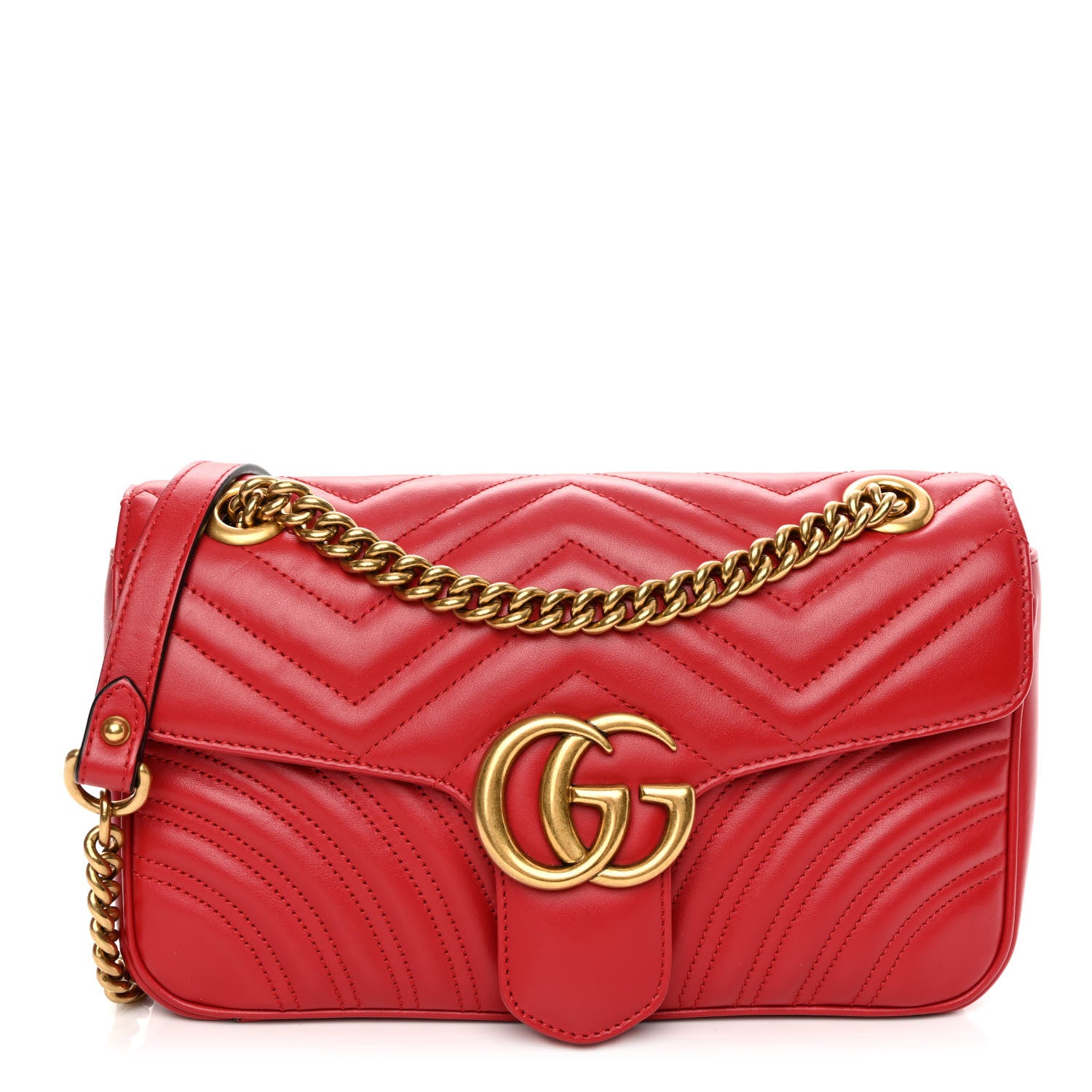 Gucci Calfskin Matelasse Small GG Marmont Shoulder Bag Hibiscus Red 1 of 10