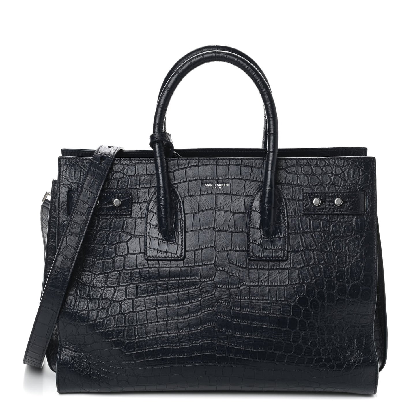 Calfskin Crocodile Embossed Small Supple Sac de Jour Navy