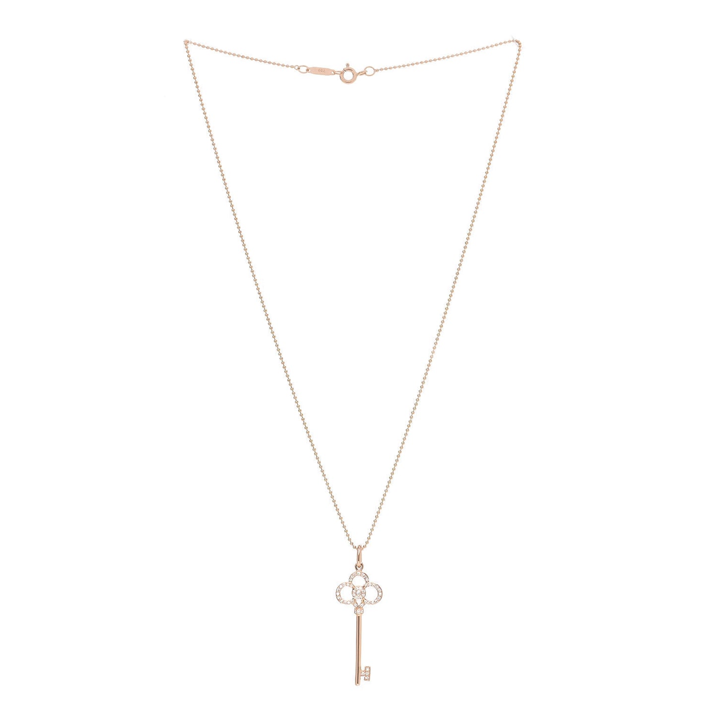 18K Rose Gold Diamond Crown Key Pendant Necklace