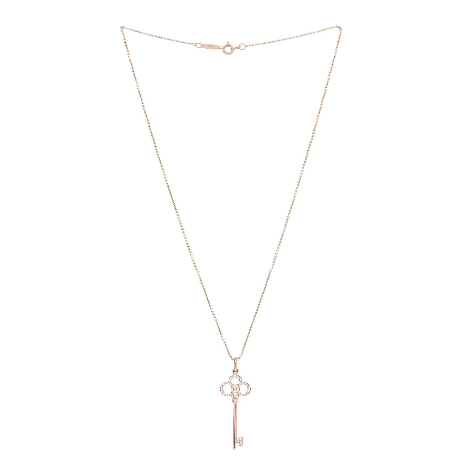 Tiffany 18K Rose Gold Diamond Crown Key Pendant Necklace 3 of 5