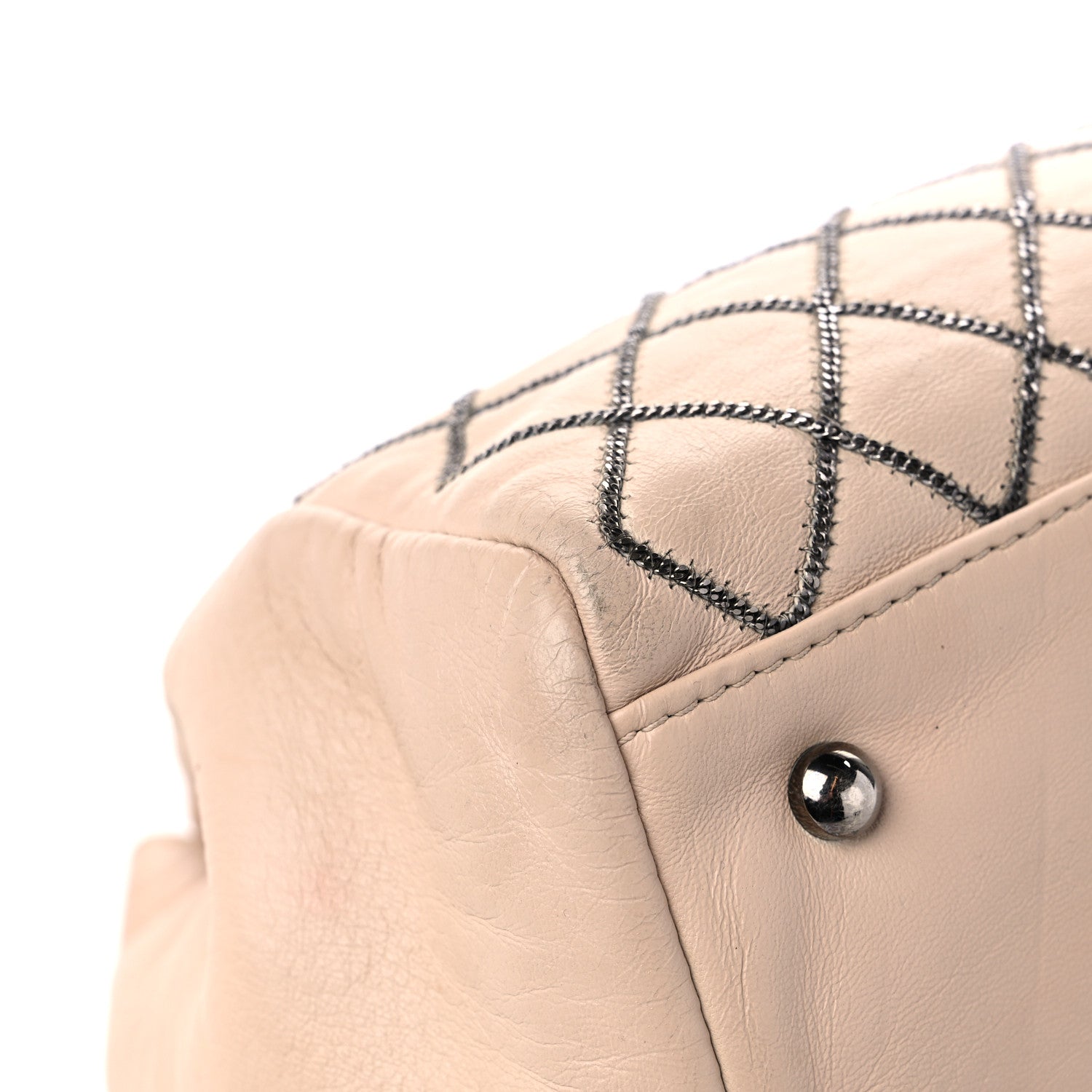 Chanel Lambskin Chain Stitch Shoulder Bag Beige 8 of 19