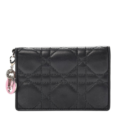 Christian Dior Lambskin Cannage Bi-Color Small Lady Dior Flap Card Holder Black Pink 1 of 10