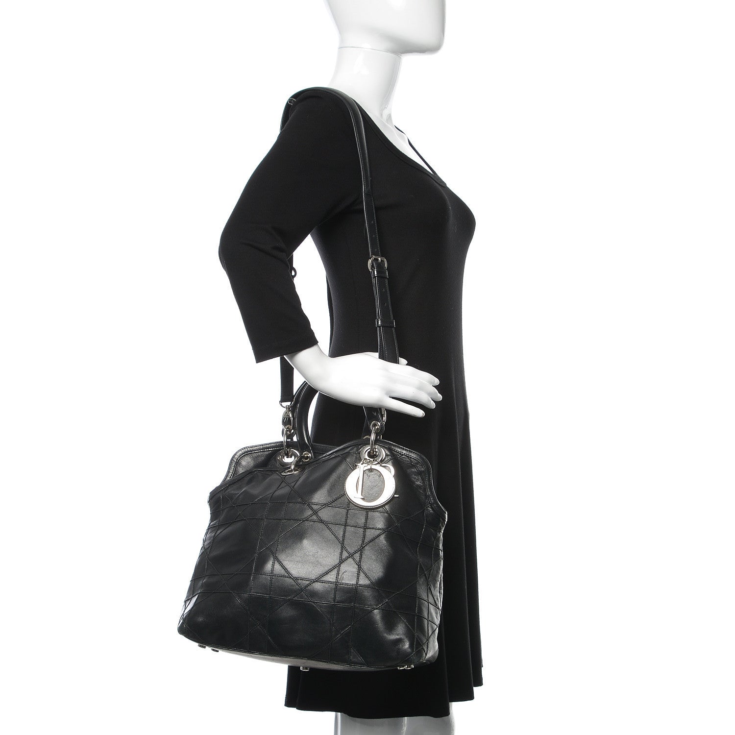 Christian Dior Lambskin Cannage Medium Granville Tote Black 2 of 16