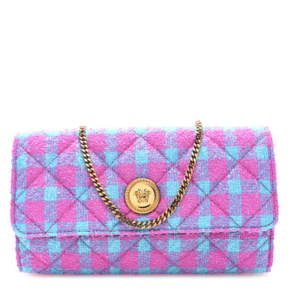 Versace Tweed Quilted Medusa Wallet on Chain Crossbody Pink Blue 1 of 9