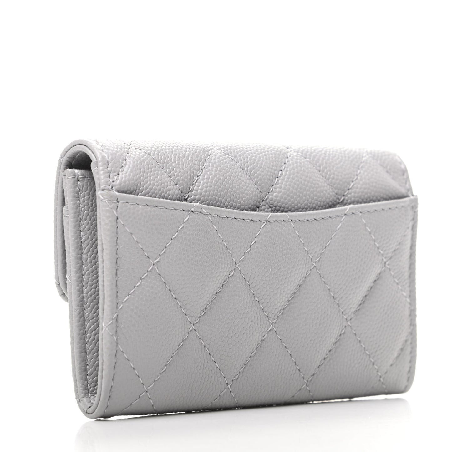 Caviar Quilted Flap Card Holder Wallet Grey
