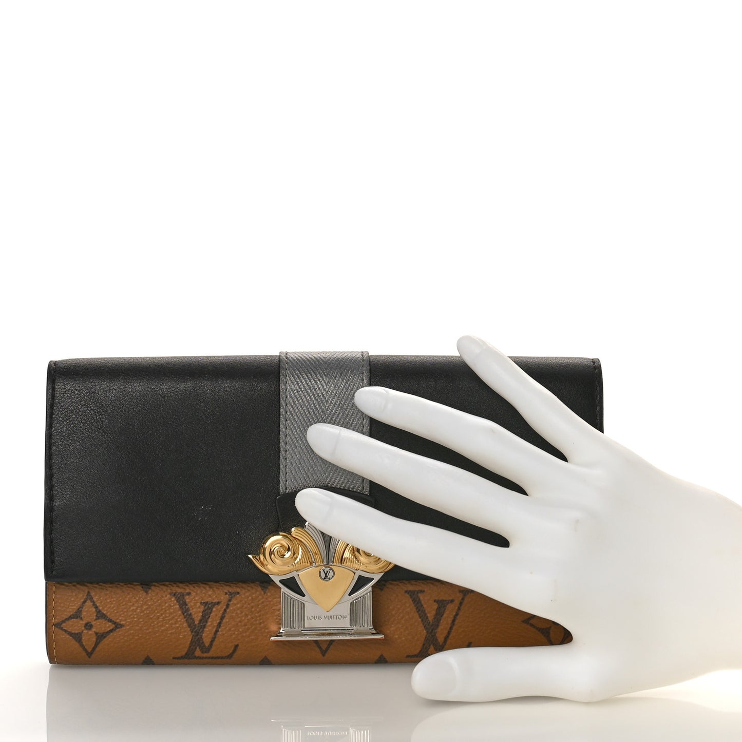 Calfskin Reverse Monogram Column Sarah Wallet Black