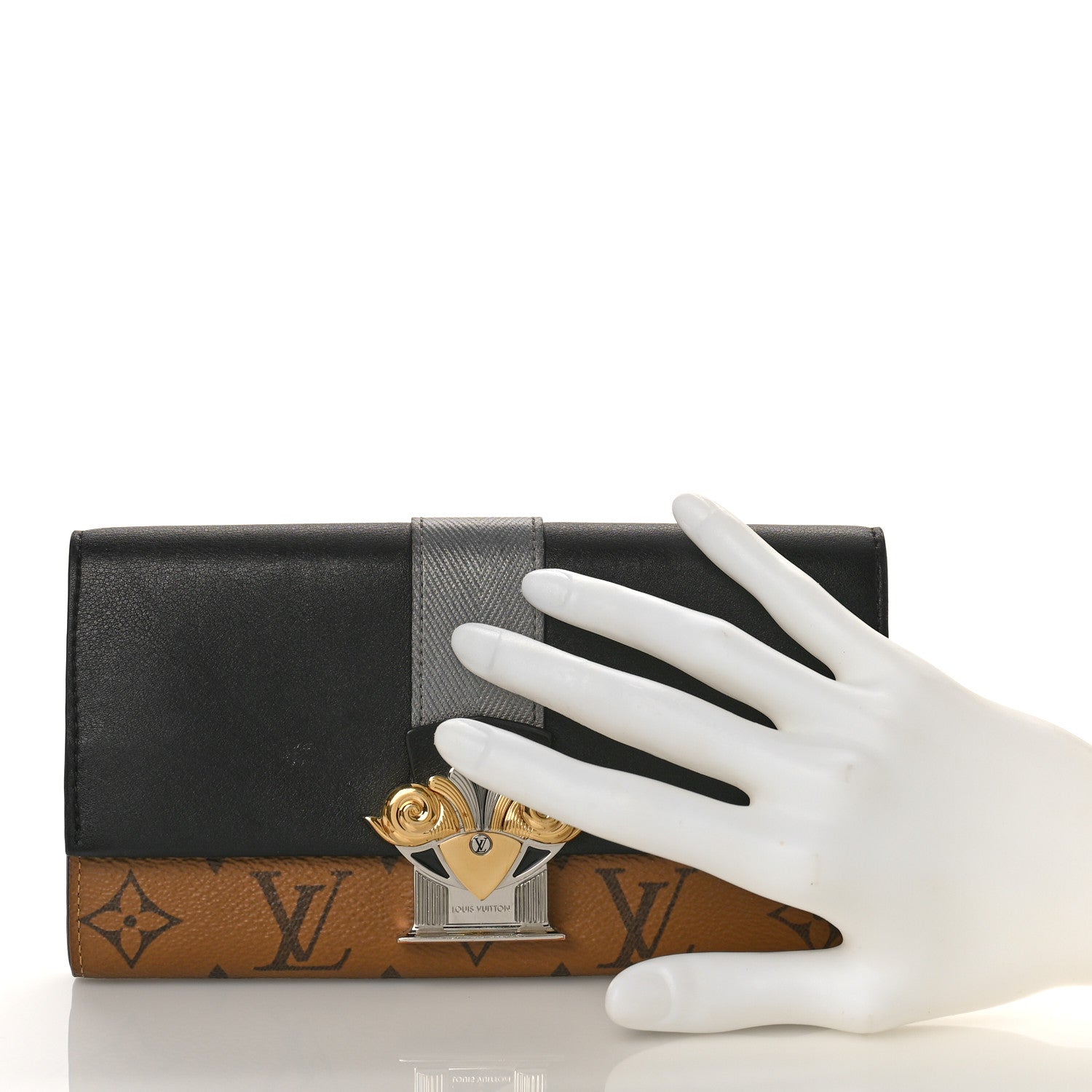 Louis Vuitton Calfskin Reverse Monogram Column Sarah Wallet Black 2 of 8