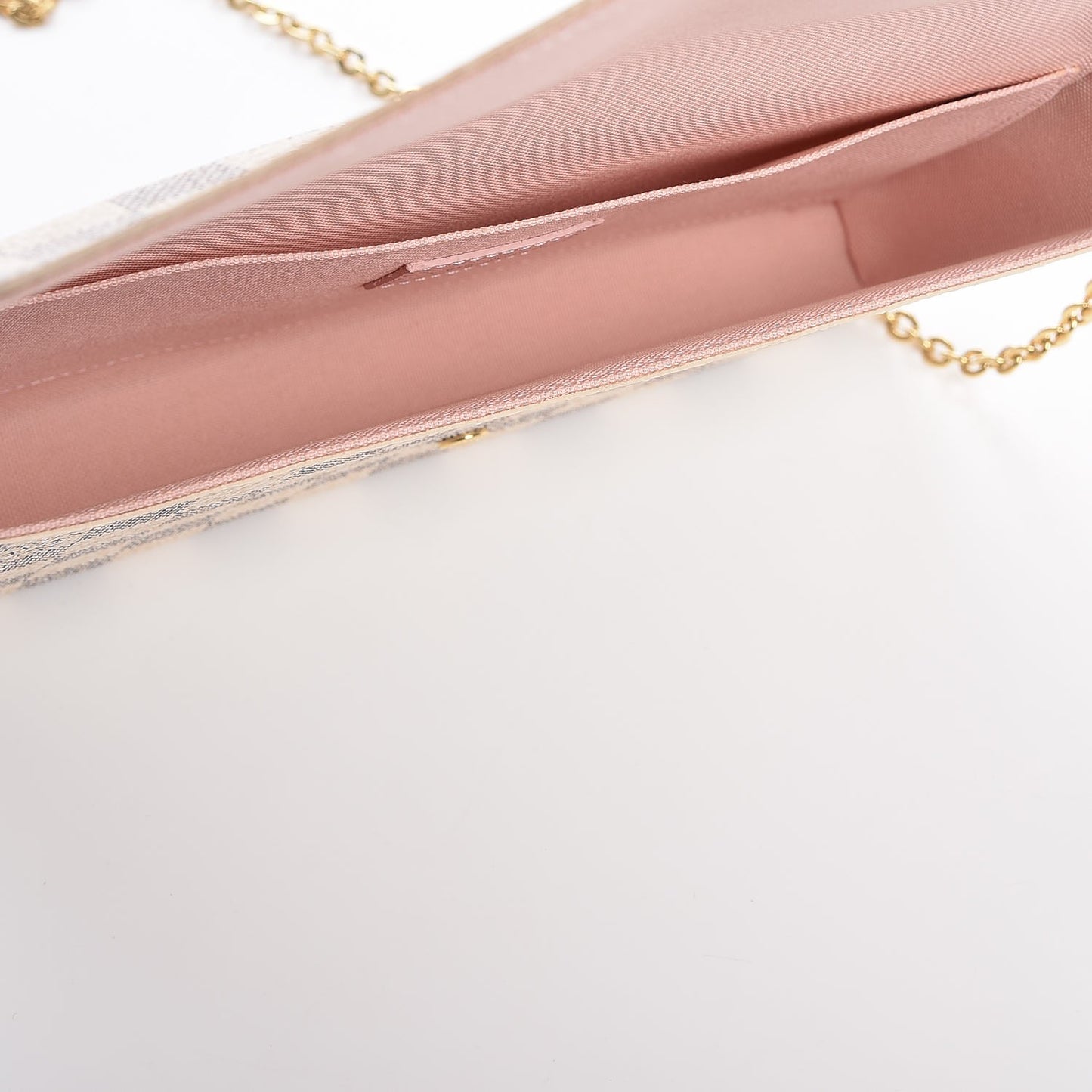 Damier Azur Pochette Felicie Chain Wallet Rose Ballerine