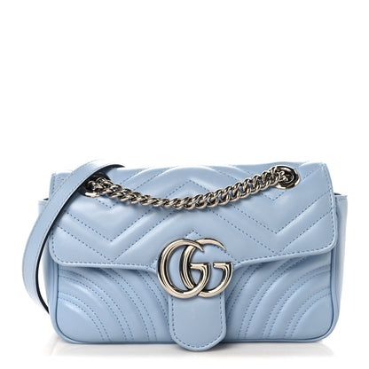 Gucci Calfskin Matelasse Mini GG Marmont Shoulder Bag Porcelain Light Blue 1 of 10