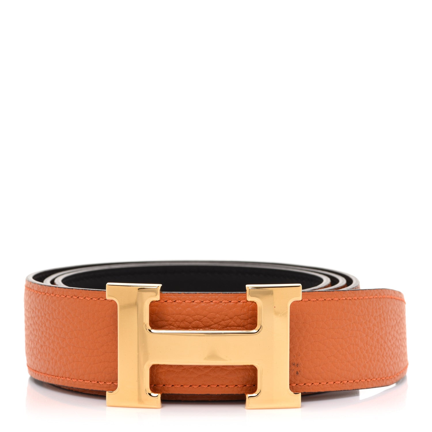 Hermes Box Togo 32mm H Belt 90 Black Orange 2 of 10