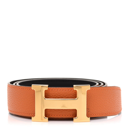 Hermes Box Togo 32mm H Belt 90 Black Orange 2 of 10