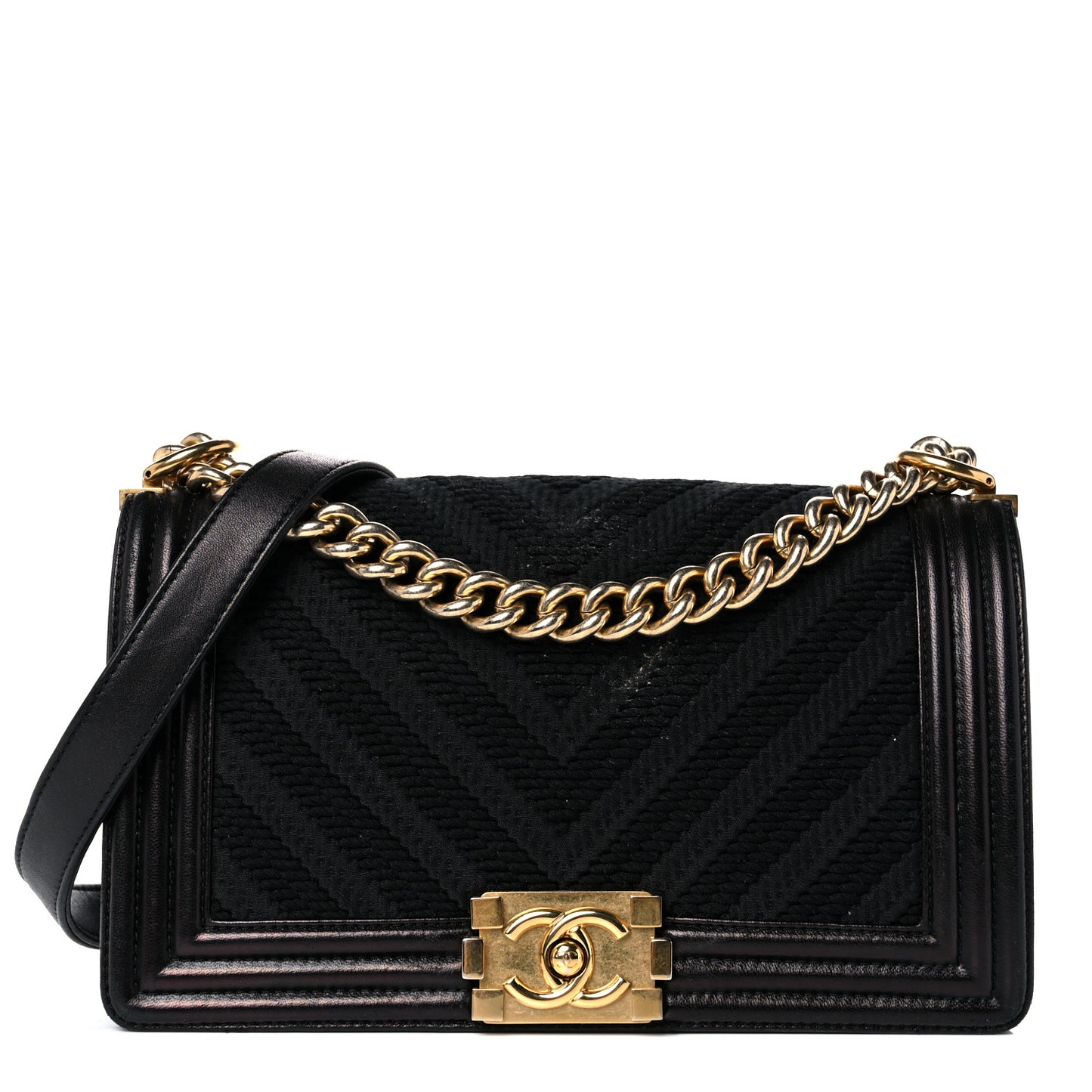 Fabric Chevron Braided Medium Boy Flap Black