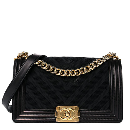 Chanel Fabric Chevron Braided Medium Boy Flap Black 1 of 16