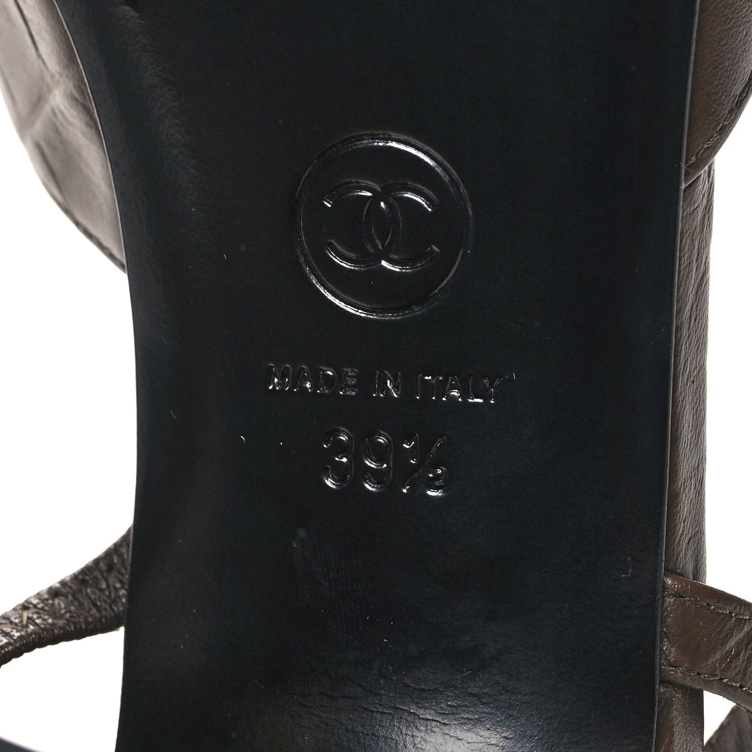 Chanel Calfskin Crocodile Embossed Patent Cap Toe CC Slingback Pumps 39.5 Chocolate Black 7 of 8