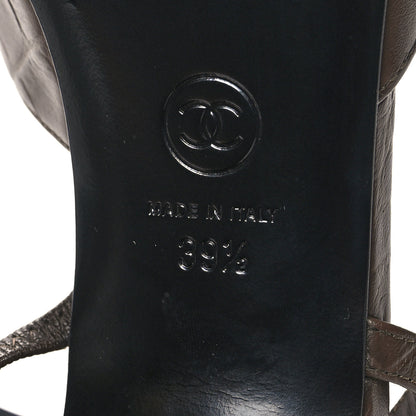 Chanel Calfskin Crocodile Embossed Patent Cap Toe CC Slingback Pumps 39.5 Chocolate Black 7 of 8