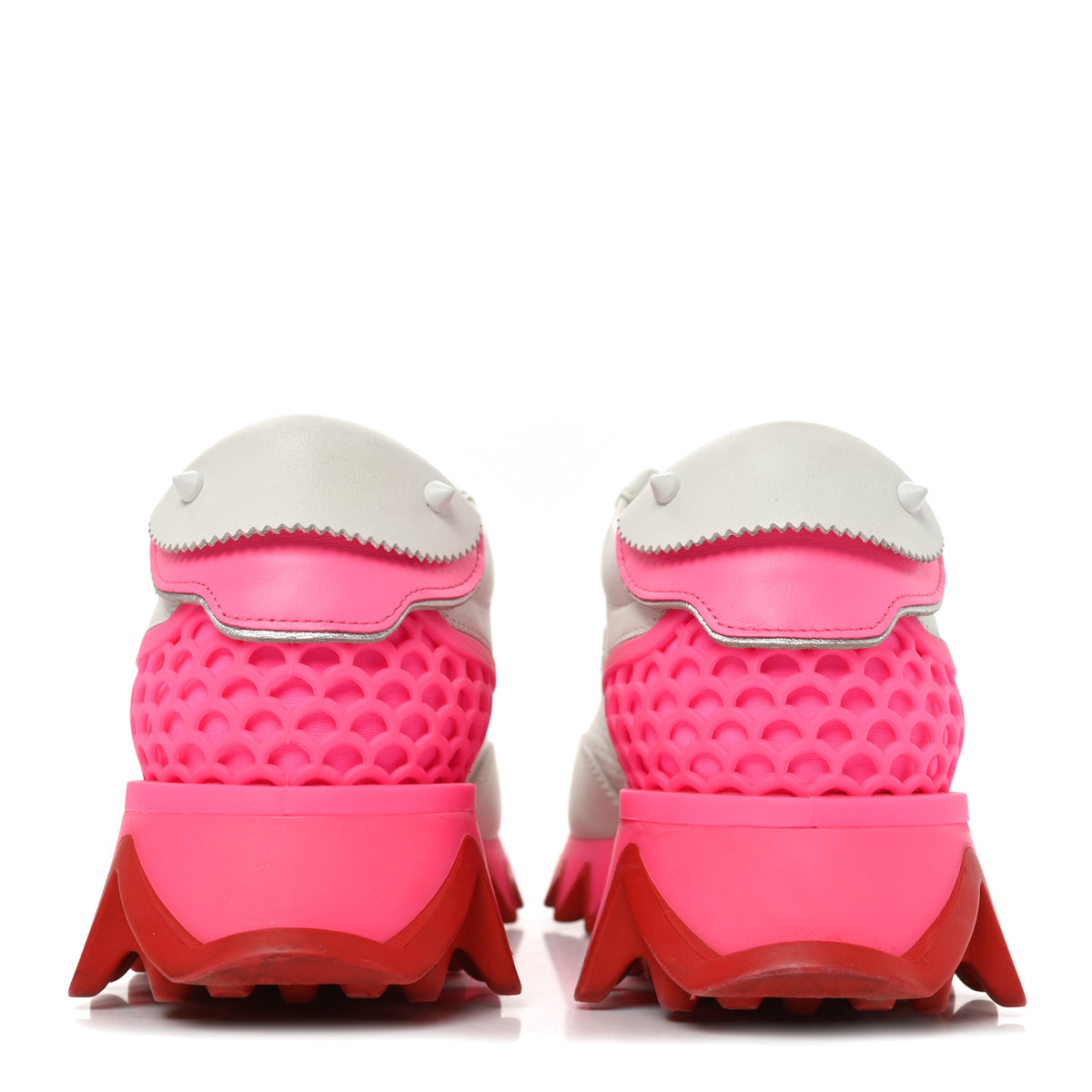 Christian Louboutin Calfskin Neoprene Womens Loubishark Sneakers 36 White Fluo Pink 5 of 10