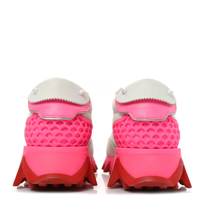 Christian Louboutin Calfskin Neoprene Womens Loubishark Sneakers 36 White Fluo Pink 5 of 10