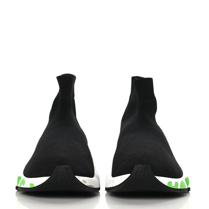 Balenciaga Neoprene Knit Womens Speed Graffiti Sneakers Black White Fluo Green 2 of 9
