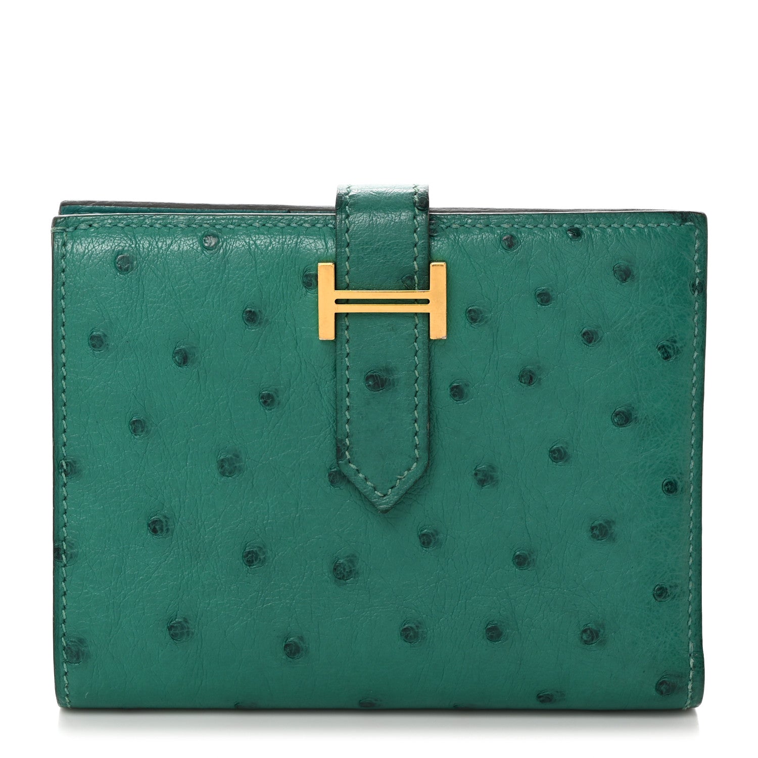 Hermes Ostrich Bearn Compact Wallet Vert Vertigo 1 of 10