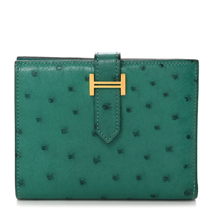 Hermes Ostrich Bearn Compact Wallet Vert Vertigo 1 of 10
