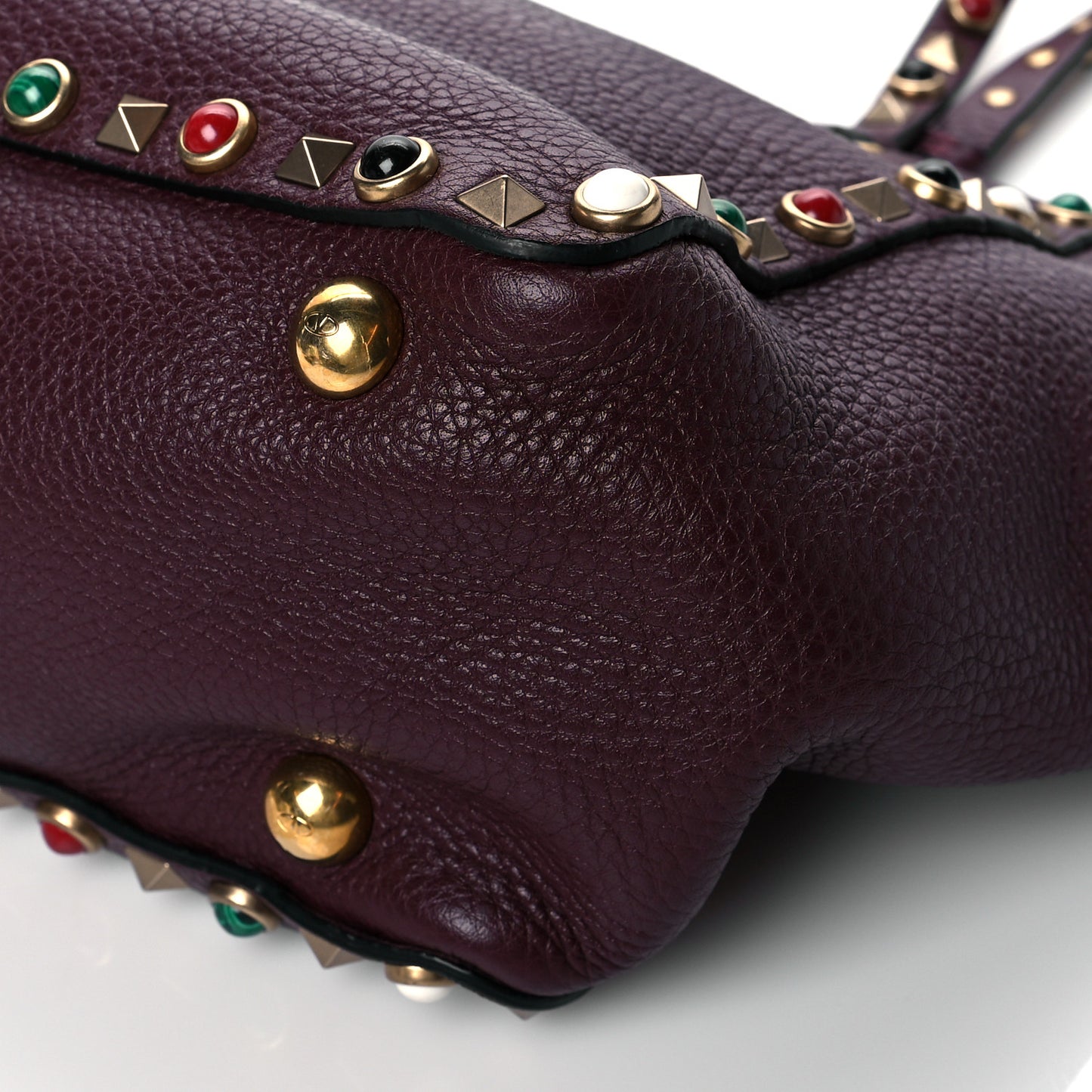 Grained Calfskin Small Rockstud Rolling Tote Rubin