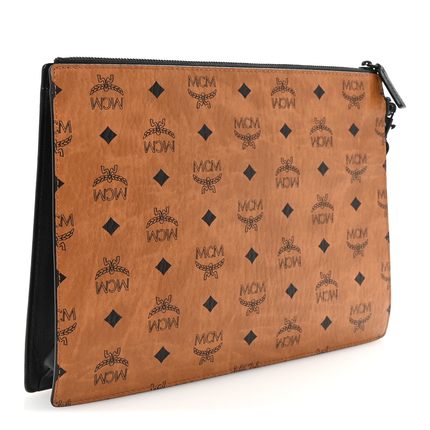 MCM Visetos Aren Wristlet Zip Pouch Cognac 3 of 6