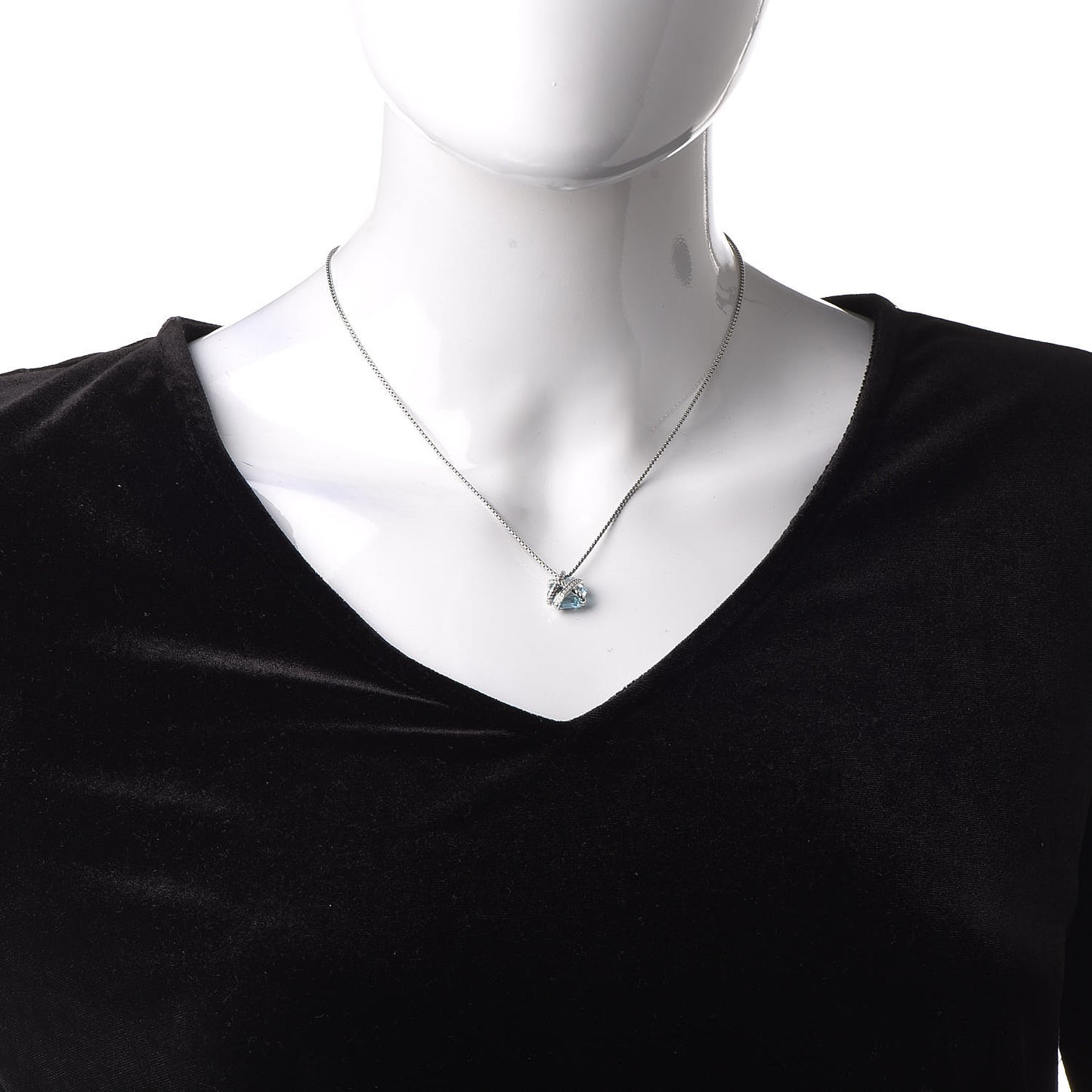 Sterling Silver Diamond Blue Topaz 10mm Petite Cable Wrap Pendant Necklace