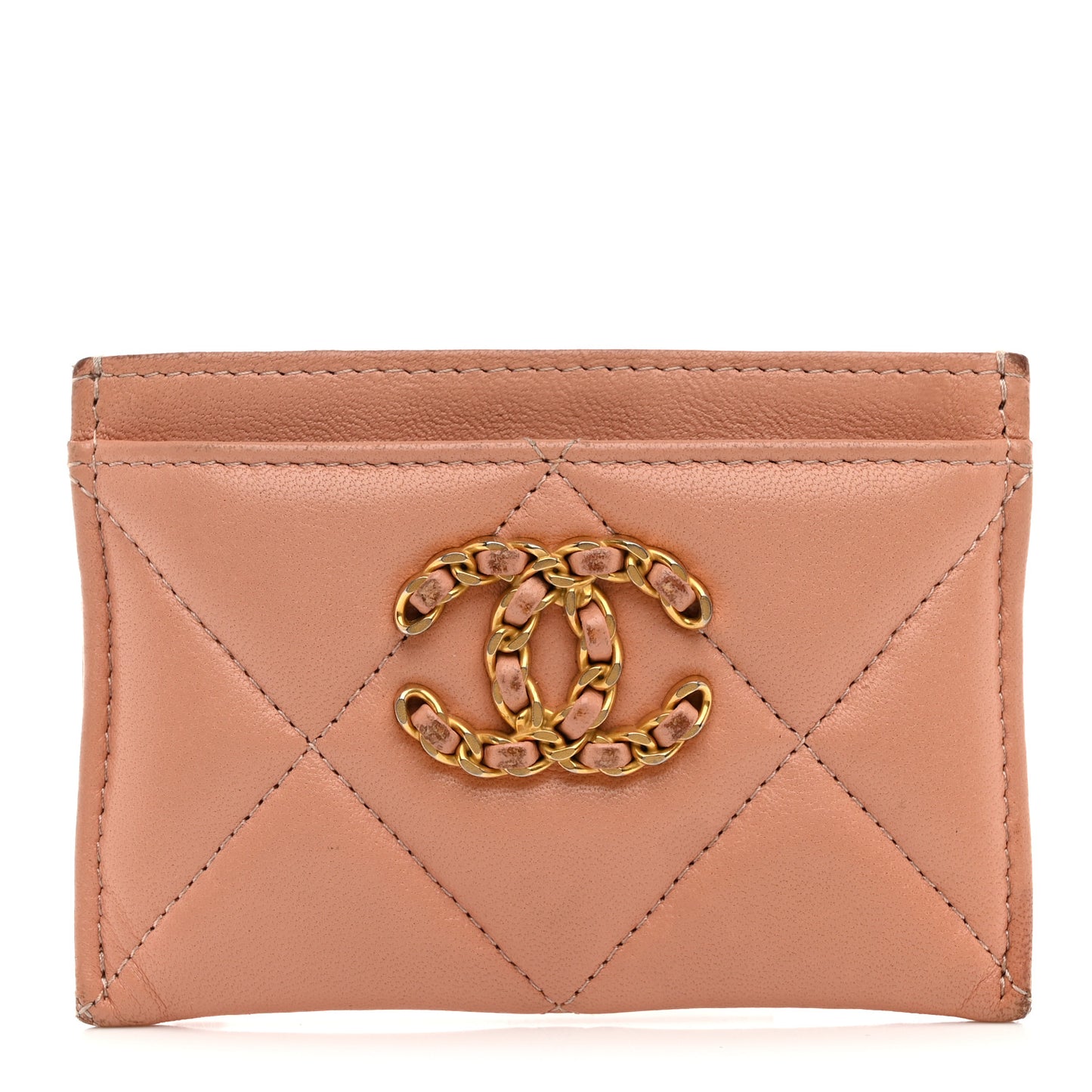 Lambskin Quilted Chanel 19 Card Holder Brown