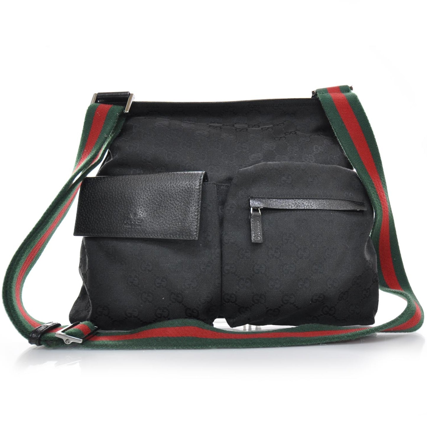 Monogram Web Medium Double Pocket Messenger Bag Black